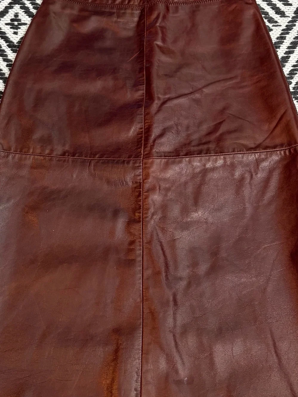 Vtg Y2K Gap Brown Leather Paneled Midi Skirt Sz 1 A Line Western Lined Grunge